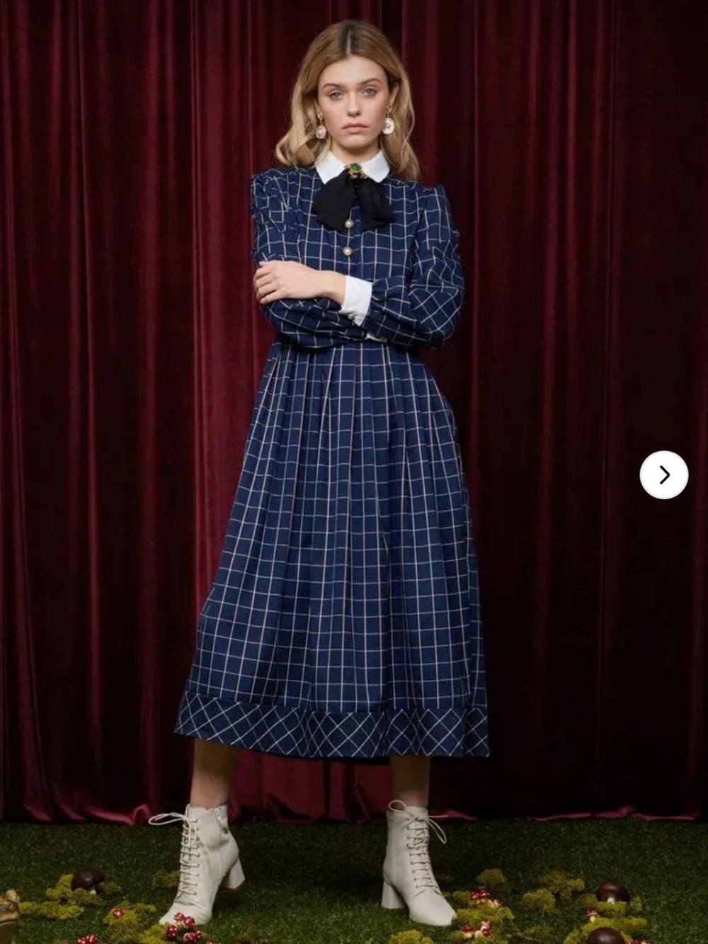 Sister Jane Fables Navy Windowpane Long-Sleeve Midi Dress size small